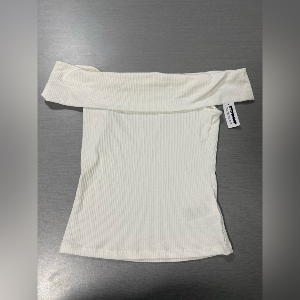 Old Navy Off Shoulder Ribbed Top Women’s Small White Stretch Short Sleeve NWT